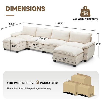 The Flex — L/U Modular Cloud Sofa with Ottoman Table