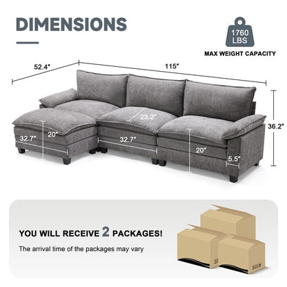 The Flex — L/U Modular Cloud Sofa with Ottoman Table